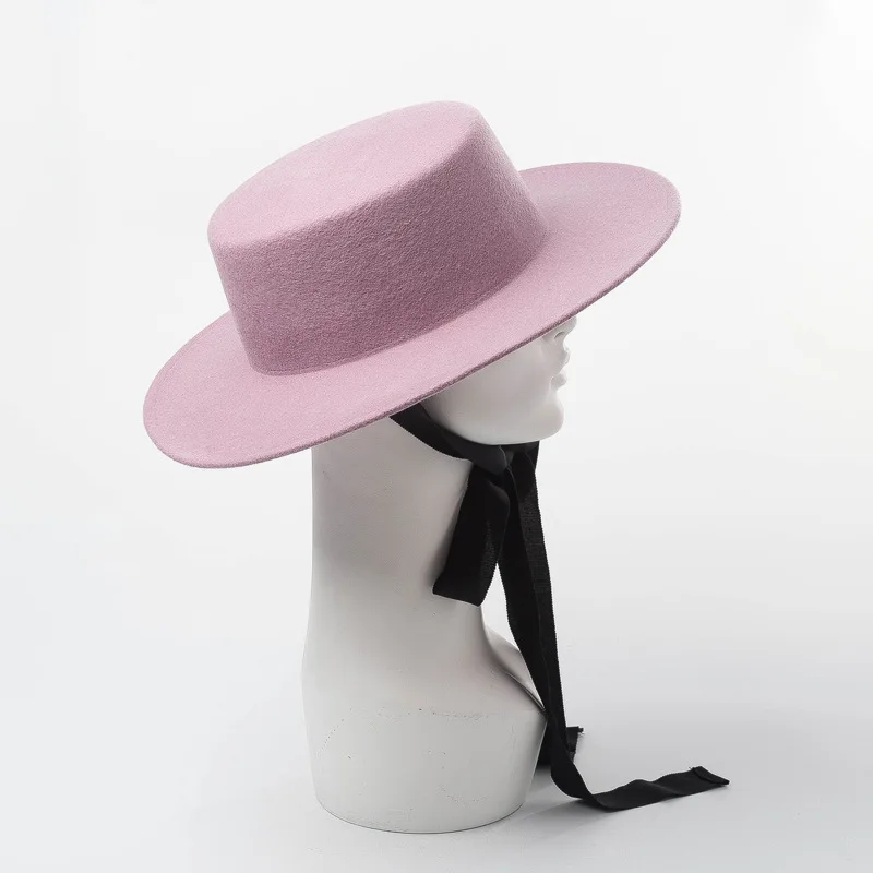 01810-HH8139 зима теплый% шерсть подиумная модель твердая Длинная лента Досуг Леди Шляпа Fedora женская теплая уличная шляпа