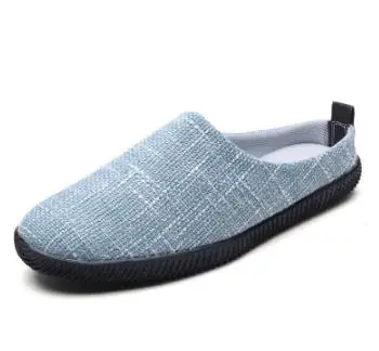 Summer New Men Breathable Casual Canvas Shoes Fashion Lightweight Personality Linen Shoes Men's Lazy Half Slippers Sneakers - Цвет: Blue