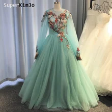 SuperKimJo платья на выпускной с аппликацией, с длинными рукавами, бирюзовое, синее элегантное выпускное платье Vestido de gala