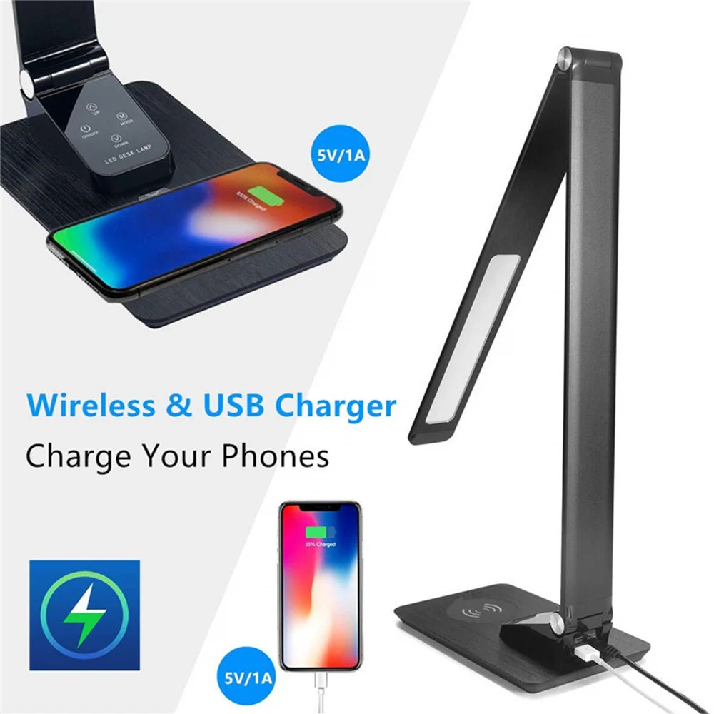 7 Вт Настольная лампа с Беспроводной Зарядное устройство Зарядка через USB 5