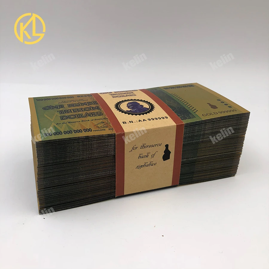 Wholesale 100 to 1000pcs Zimbabwe Trillion Dollar Banknote Gold Foil Bill Note for game playing money or souvenir collection | Дом и сад