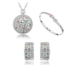 OMH, модные комплекты ювелирных изделий из 18 К белого золота с австрийскими кристаллами, разноцветное ожерелье+ серьги+ браслет TZ176