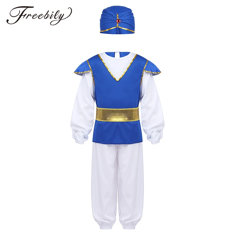

New Kids Boys India Arab Aladdin Prince Cosplay Stage Performance Masquerade Party Halloween Costumes Arabian Costume Suit