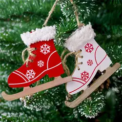 Снежинка деревянный обувь с коньками Рождественская елка висит кулон украшения Новый Год Вечерние поставки de натальные O17