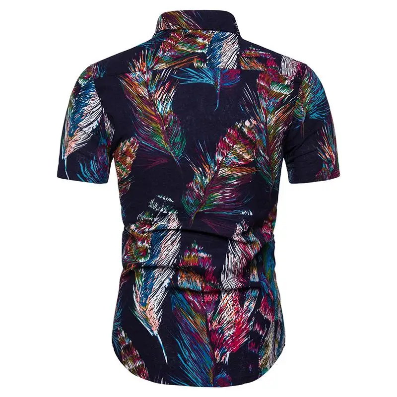 Гавайская рубашка для человек перо шаблон белье хлопок блузка с коротким рукавом Для мужчин рубашка для мужчин's Костюмы Узкий крой, на лето
