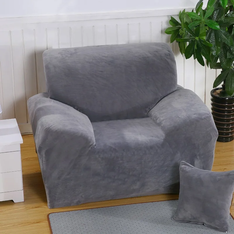 

Winter Grey Sofa Cover Plus Velvet Fabric Elastic Slipcover Slip-resistant Couch Cover Thicken Single/Two/Three/Four-seater 1PCS