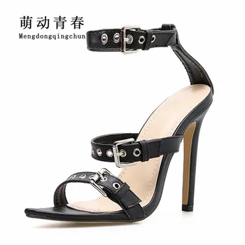 

2019 Women High Heels Sexy Pointed Toe Ankle Strap High Heels Shoes Fashion Rivet Buckle Strap Party Nightclub Shoes Women Pumps