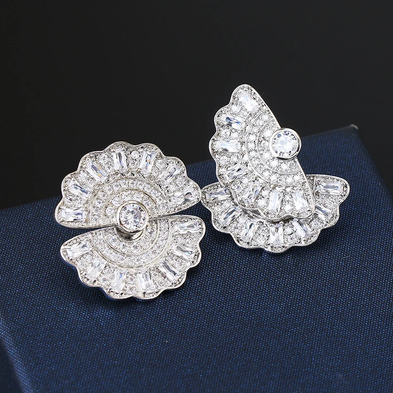 Веерные серьги-гвоздики, роскошные женские серьги 2 в 1 с кубическим цирконием, XIUMEIYIZU, модные ювелирные изделия,, Бразилия