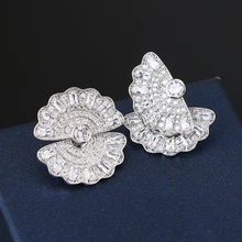 Веерные серьги-гвоздики, роскошные женские серьги 2 в 1 с кубическим цирконием, XIUMEIYIZU, модные ювелирные изделия,, Бразилия