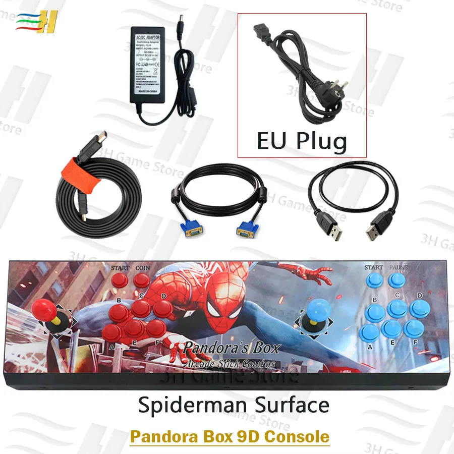 PB9d spiderman EU Pandora Box 9d 2500 В 1 аркадная игровая консоль поддержка 3P 4P usb подключение геймпада Поддержка 3d tekken 1 2 3 Mortal Kombat 1 2 3 4 - Цвет: PB9d spiderman EU