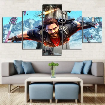 

5 Piece HD Pictures Shooting Game Just Cause 3 Rico Rodriguez Video Game Poster Artwork Canvas Paintings Wall Art for Home Decor