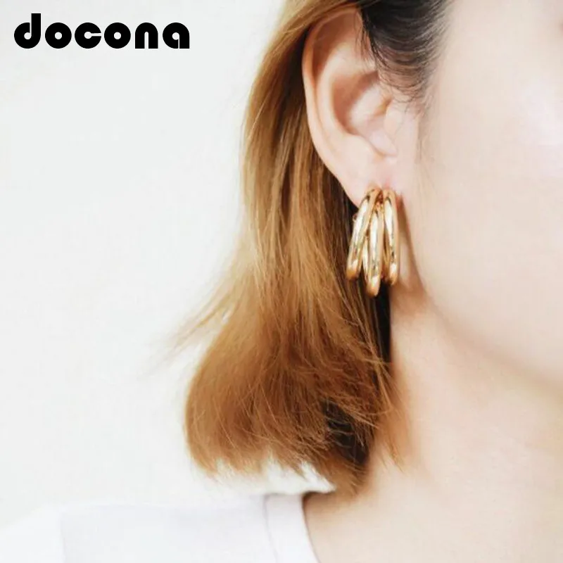 

docona Punk Gold Color Half Circle Stud Earring for Women Abstract Geometric Studs Earrings Wedding Party Jewelry 6984