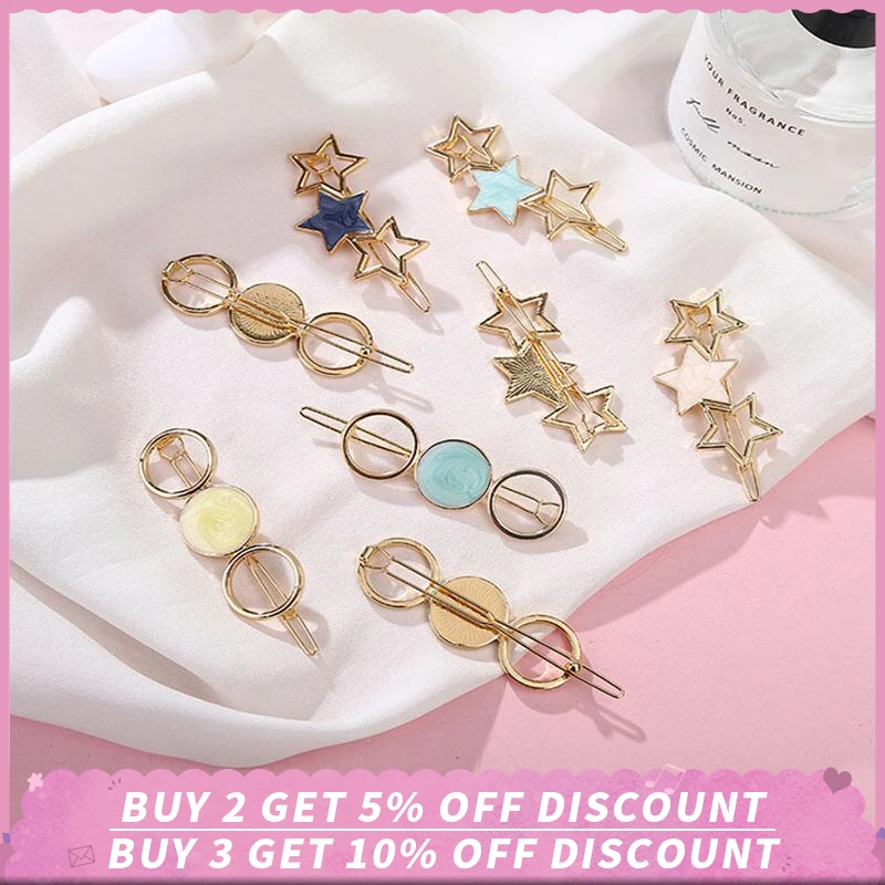Эпоксидная заколка для волос Геометрическая Звезда круглая форма металлические заколки для волос Заколки для женщин девочек Япония Корея красочные уксусная кислота шпилька