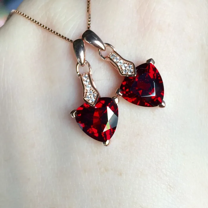 

MeiBaPJ Real Natural Garnet Love Heart Pendant Necklace with Certificate 925 Solid Silver Red Stone Fine Charm Jewelry for Women