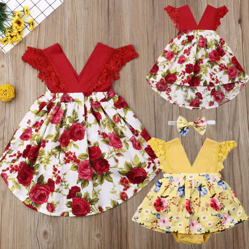 

PUDCOCO Newest 2020 Baby Girl Infant Flower Bodysuit+Headwear Or Sleeveless Pop Dress Outfit Cotton Girls Summer Wear 0-6T