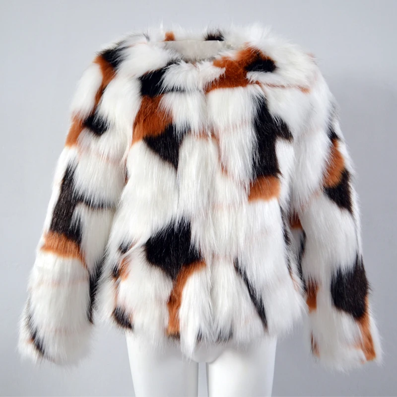 T1717 Femelle Manches Fourrure Veste Poilu Manteau Longues Survêtement Élégant Fausse Automne Chaud Hiver Chic Coatwomen À Belle Fluffy AFcqwT1