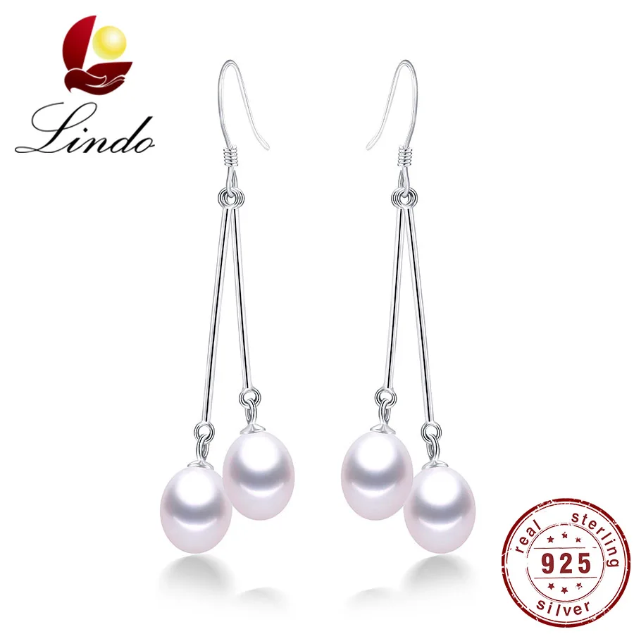 

Lindo Long Drop Earrings Jewelry For Women Fashion 925 Sterling Silver 100% Natural Freshwater Pearl High Luster Wedding Earring