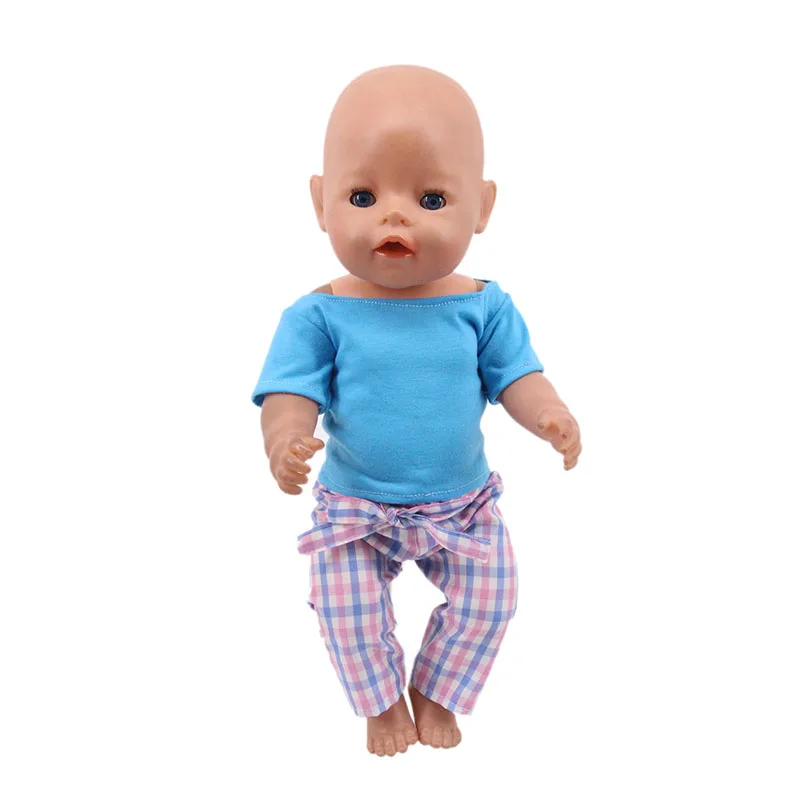 Стильные футболки и штаны в клетку luckdoll идеально подходят для американской куклы