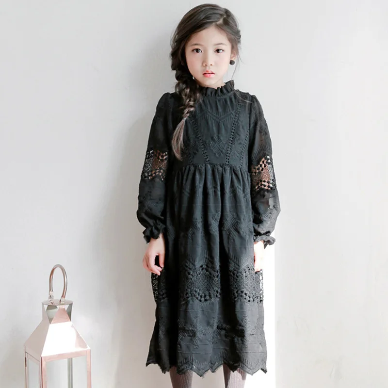 

Autumn Spring Girl Cotton Black Dress Cute Fashion Princess Party Elegant Dress For 6 7 8 9 10 11 12 13 14 Years Children Clothe