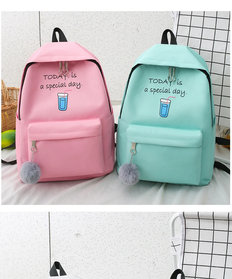 4set Backpack Fashion Women Backpack Canvas Shoulder Bags Printing Girl School bag Mochilas Female Children Student Backpack 30