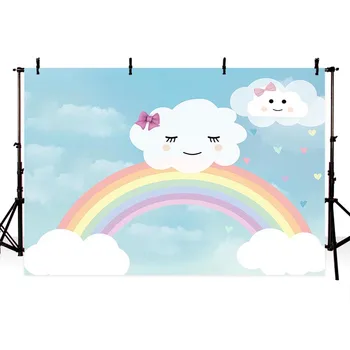 

Cartoon Rainbow Photography Backdrops White Cloud Photo Shoot Backgrounds Studio Children Birthday Party Props