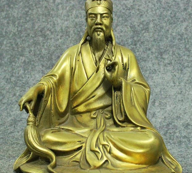 10" China Taoism Bronze Lao Jun Tzu-Lao Eight Diagrams Immortal God Gourd Statue 