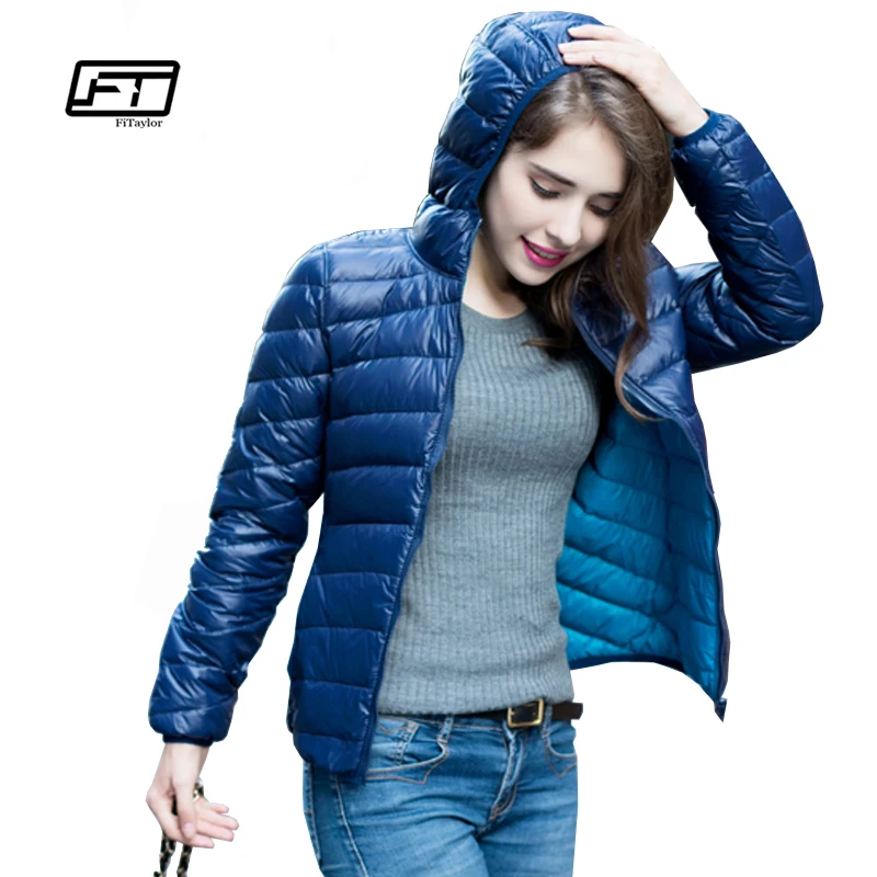 Fitaylor Women Ultra Light Down Jacket Double Side Reversible Jackets Plus Size 4XL Feather Jacket Women