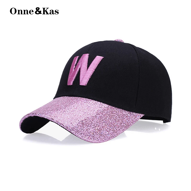 Glitter W letter Baseball Cap Women Snapback Hat Summer cotton Hats