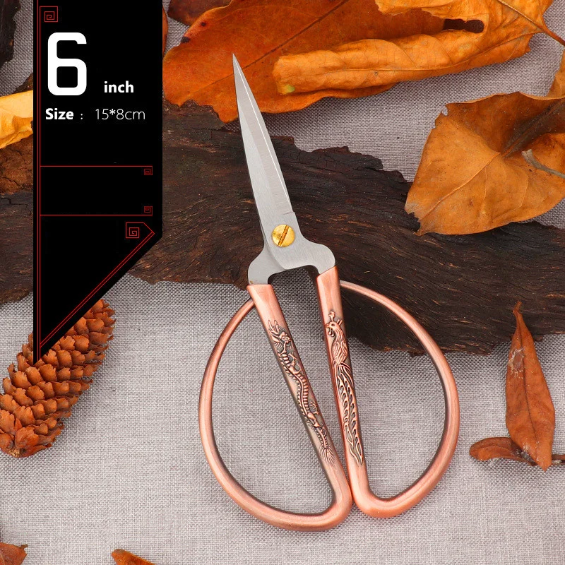 Profession Stainless Steel Paper Cutting Scissors Vintage Retro Sewing Scissors Durable Embroidery Tailor Scissors for Fabric - Цвет: 6inch Red bronze