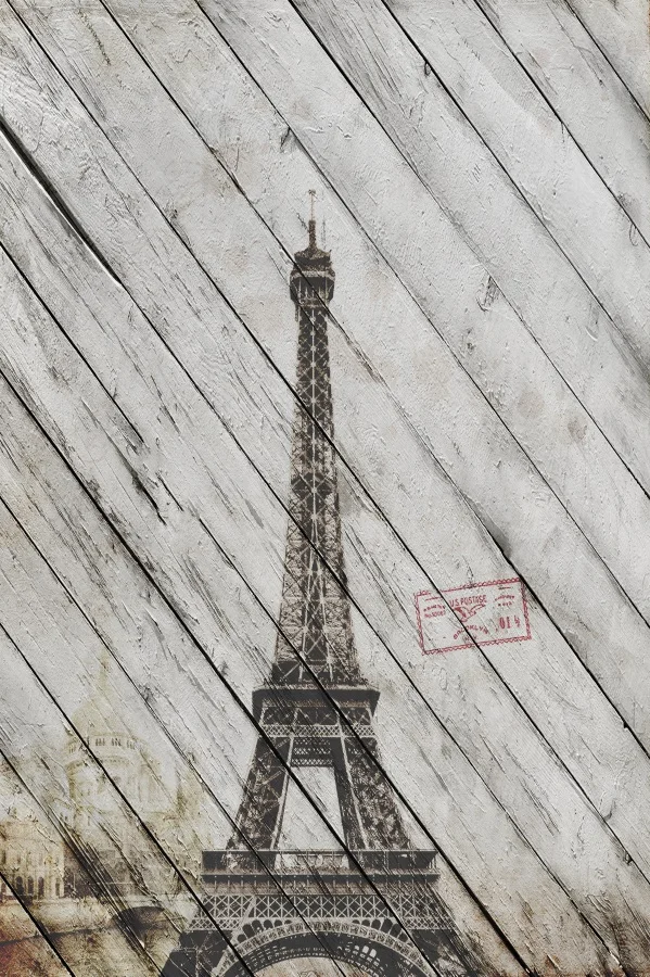 

Laeacco Old Wooden Board Eiffel Tower Pattern Portrait Photography Background Customized Photographic Backdrops For Photo Studio
