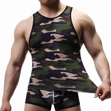 Сексуальное мужское нижнее белье с камуфляжным принтом мужской жилет Горячий мужской камуфляж, Военный стиль печати майки с мускулами и мода
