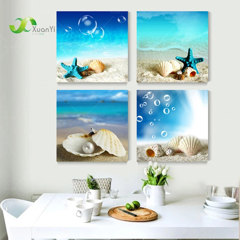 

4 Panel Conch Shell Canvas Painting For Kids Room Home Decor Conch Shell Canvas Painting Wall Art Poster And Prints Unframed