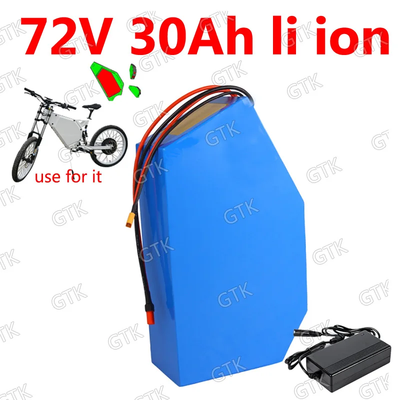 

GTK 72v 30Ah lithium ion triangle battery 18650 BMS 20S li ion for 5000w 3000W Mountain Bike scooter Motorcycle + 5A charger