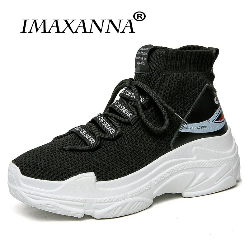

IMAXANNA 2019 Running Shoes Women Shark Sneakers Woman Sport Shoes Girl Knit Upper Breathable Sport Shoes Chunky Shoes Ladies