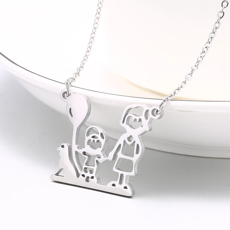 

Any Personalized family member Necklace Steel Pendant Mom kid Balloon dog walk Custom collarbone chain necklace Personalized
