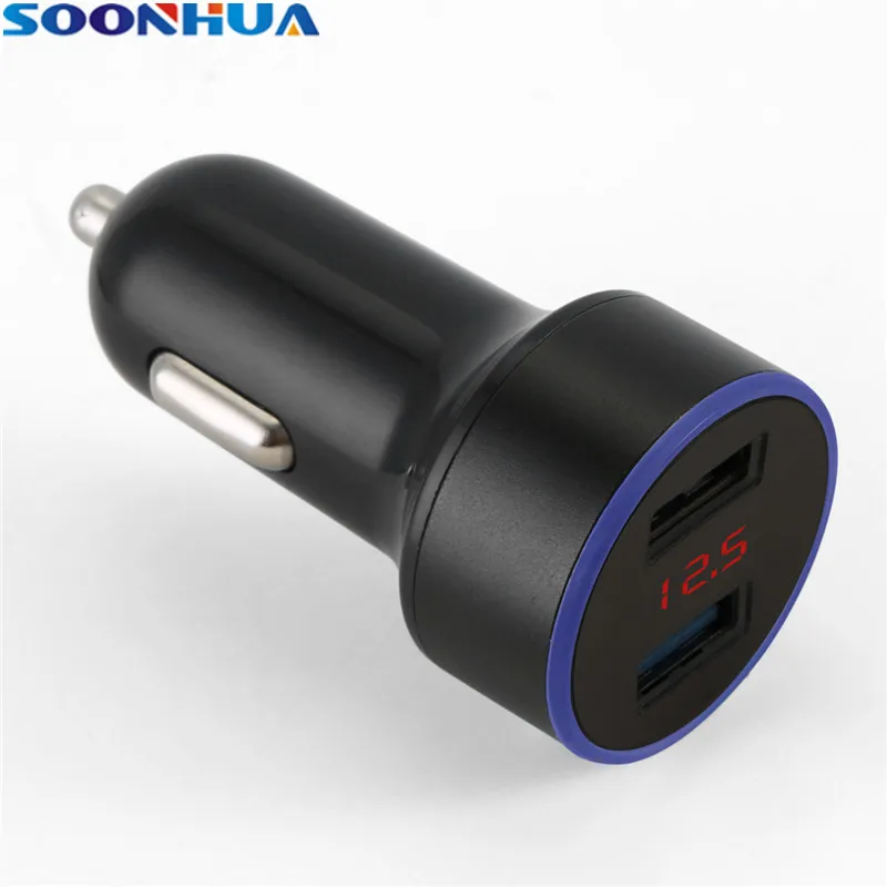 

SOONHUA Portable Smart Auto Car Charger 3.1A Dual USB Adapter With LED Indicator Light Battery Monitor For iPhone Samsung Xiaomi
