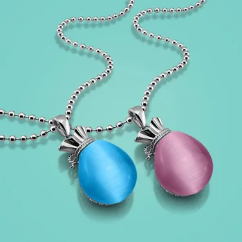 

New lady 925 sterling silver necklace exquisite cat's eye pendant design long solid silver necklace lady jewelry birthday gift