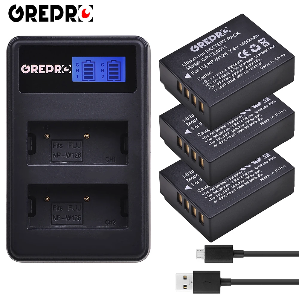 

GREPRO 3pcs 1400mAh NP-W126 NP W126 Camera Battery + LCD Charger for Fujifilm Fuji X-Pro1 XPro1 X-T1 XT1,HS30EXR HS33EXR X PRO1