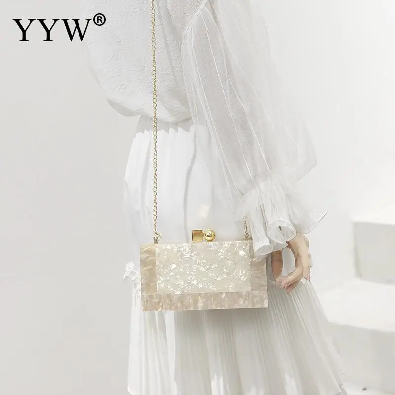  YYW Marbling white Acrylic Purse Box Clutch Luxury Handbags Women Bgas Designer Messenger Beach Tra - 33042966249