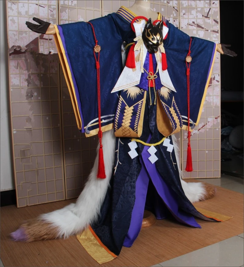 Игры заклинатель Косплэй ССР Yu Caoqian кожи Косплэй Хэллоуина форма костюм японское кимоно+ хвост+ головной убор+ перчатки