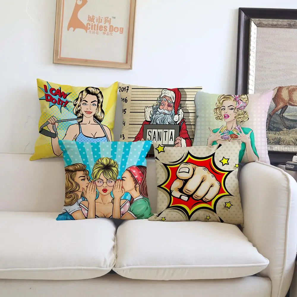 Cartoon character Pop art cushion cover Pillow linen illustration Works