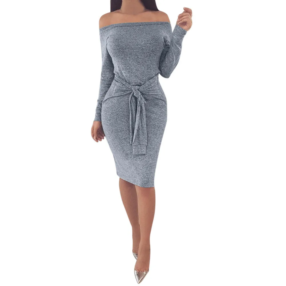 Платье-Свитер женское сексуальное облегающее платье с открытыми плечами элегантное Бандажное винтажное вечерние с длинным рукавом