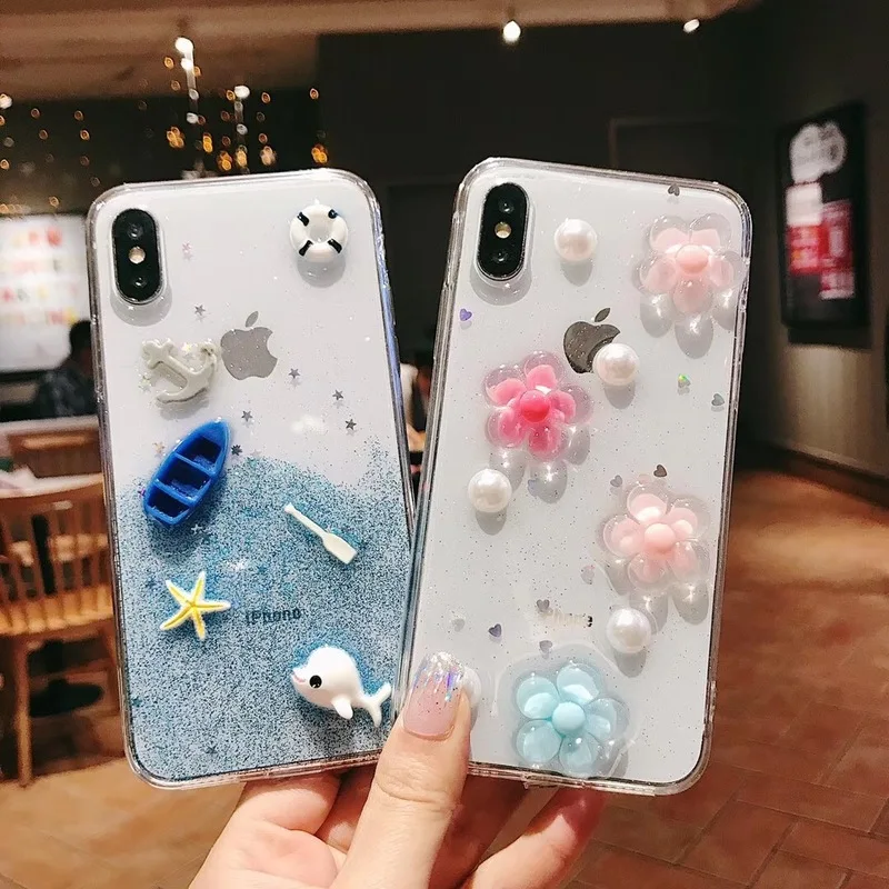 3D Epoxy Phone Case for IPhone X 7 6 XS 6S XR MAX 8 Glitter Transparent Soft TPU Cover Plus |