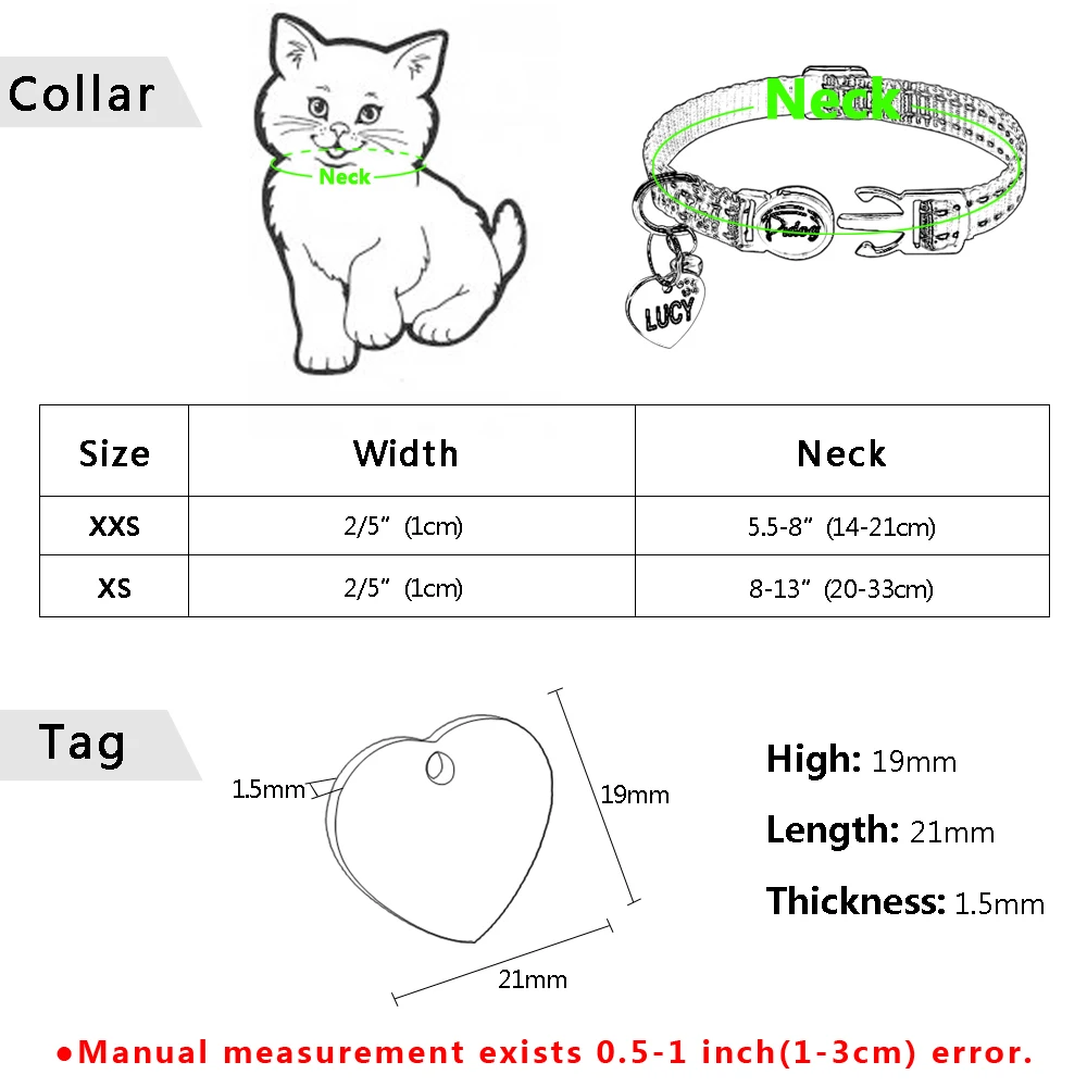 Quick Release Kitten Cat Collar Reflective Personalized Puppy Dog ID Collars Engraved With Bell Free Tag Nameplate For Small Pet