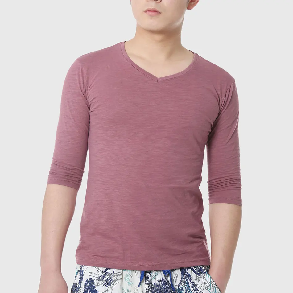 남성 T- 셔츠 3 분기 슬리브 T 셔츠 기본 2016 남성용 패션 T 셔츠 디자이너 의류 V 넥 탑 브랜드