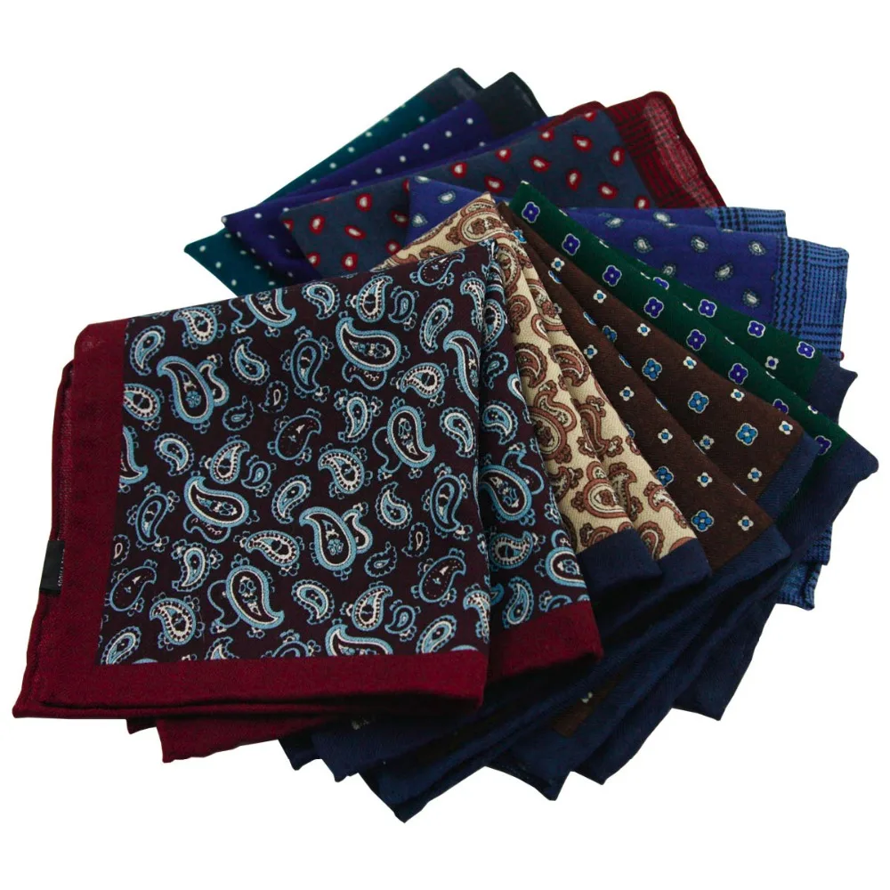  High Quality 100% Wool Fashion Pocket Handkerchief Luxury Paisley Pattern Pocket Square Hanky With 