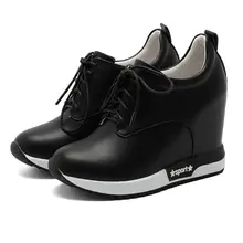 Trainers Women Tennis Shoes Lace Up Cow Leather Wedges Platform Evening Party Pumps Super High Heel Punk Sneakers Casual Shoes dumoo girl super high heel 8cm cow leather casual shoes women sneakers leisure platform shoes wedges casual shoes mixed color