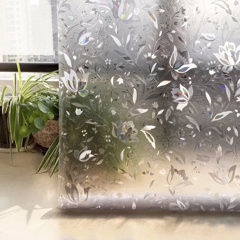 3D Laser Tulip Static Privacy Window Film Glass Sticker Frosted bedroom balcony Office Anti-UV Home Glass door Decorative Film