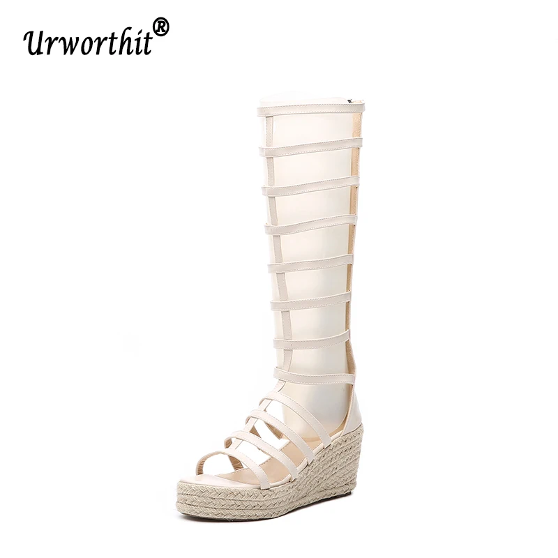 

2019 Summer Fashion Women Gladiators Platform Cork Wedges Sandals Designer Zippers Outside Sandals Boots Wedding Bridal Shoes