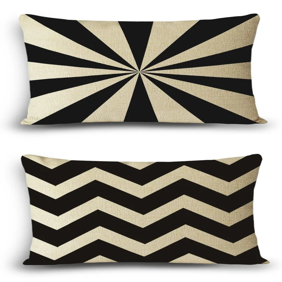 Hot sale black geometric printed home decorative pillow cotton linen cushion, 30x50cm baby neck